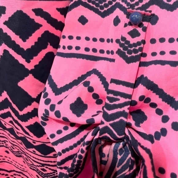 Pink Blush Magenta Navy Dress Aztec Tribal Print Shirt Style Roll Sleeve Small - Picture 5 of 11